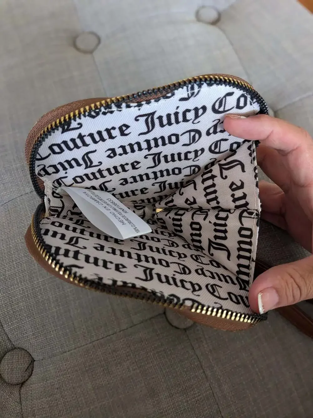 Juicy Couture Brown Gothic Logo Heart Wristlet Coin Purse Pouch